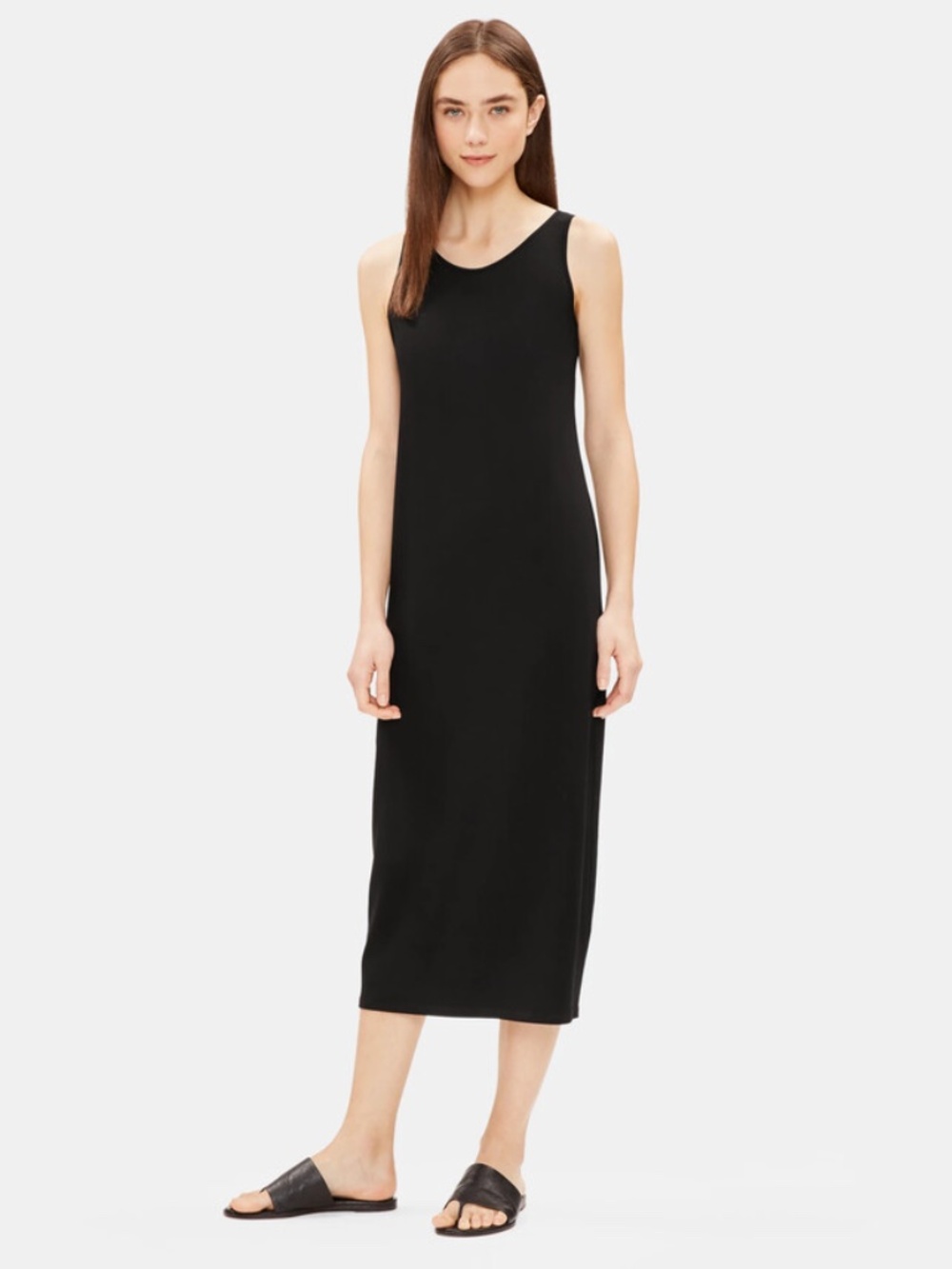 Eileen Fisher System viscose jersey black tank dress